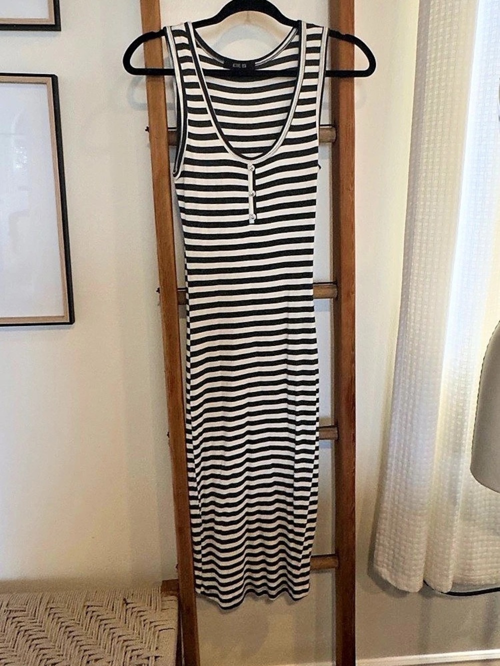 Active USA Striped Maxi Dress in Black & White Size Medium